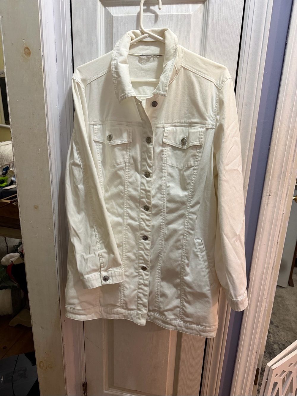Women's Cream Denim Jacket - Classic Button-Front
